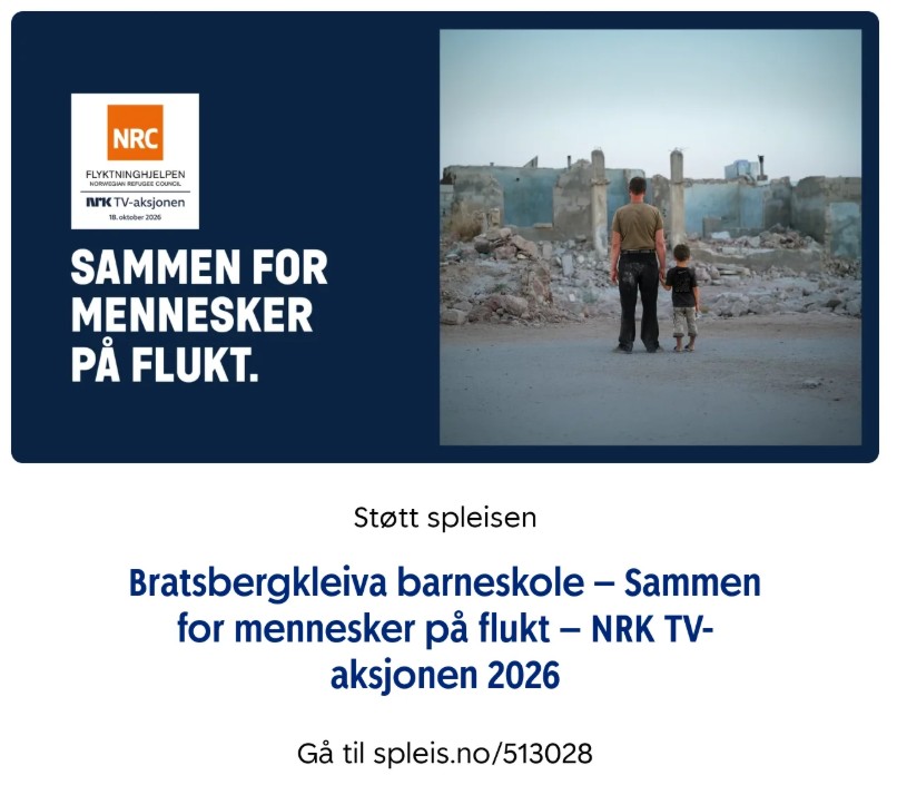 Dette er et bilde av spleisen til Bratsbergkleiva barneskole – Sammen for mennesker på flukt – NRK TV-aksjonen 2026.